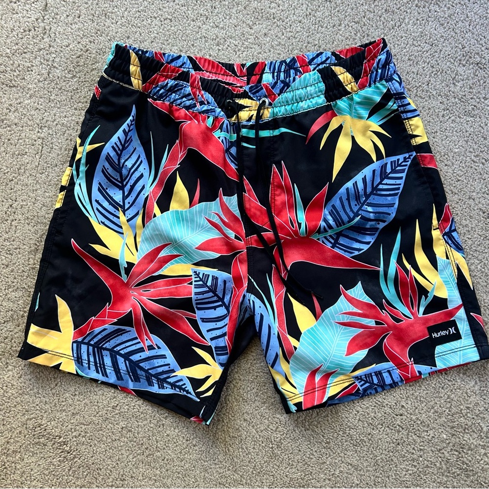 HURLEY Board Shorts Men’s Size Small Swim Trunks Beach Pool Tropical Floral EUC